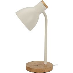 Kovová stolná lampa s dreveným podstavcom Solano biela, 14 x 36 cm